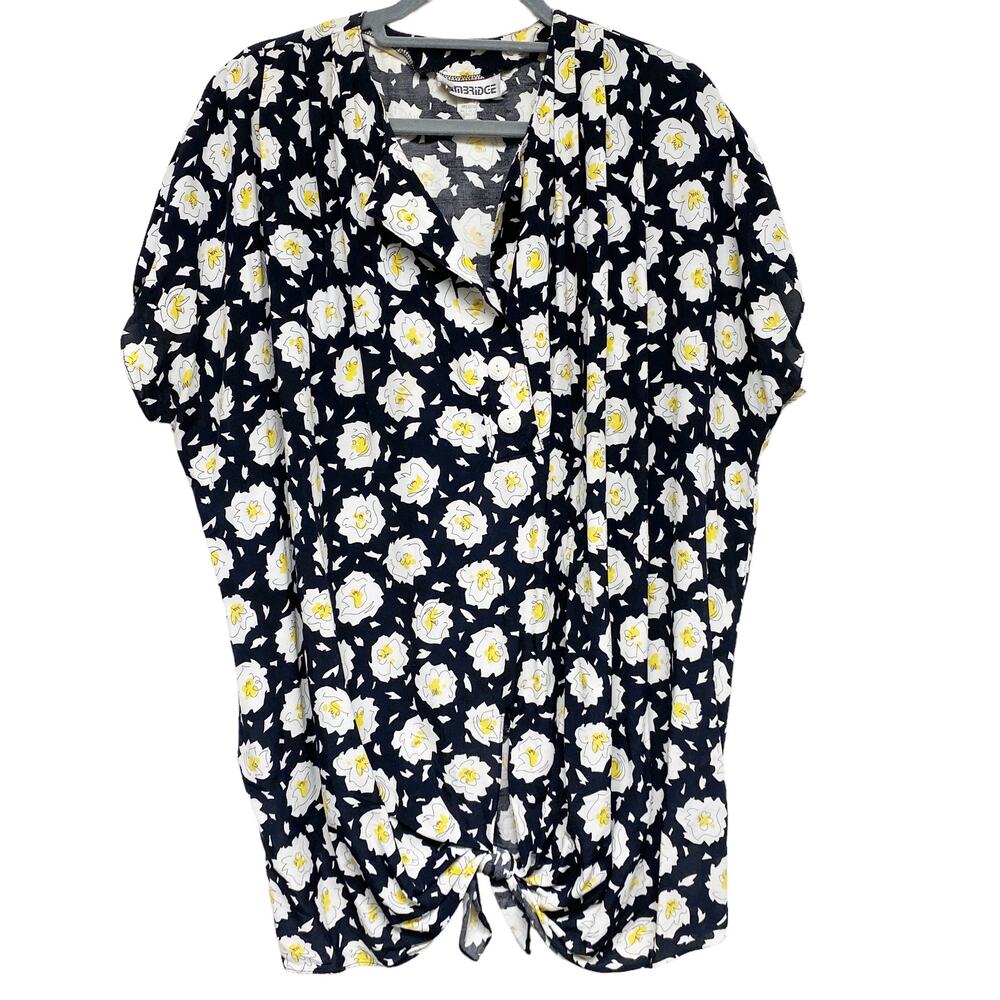Vintage Cambridge Womens Size M Floral Printed Front Tie Oversized Top